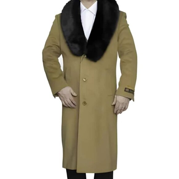 Removable Fur Collar Ankle length Wool Top Coat/Overcoat